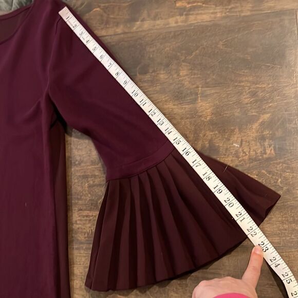New York & Company Maroon Burgundy Purple Bell Sleeves Shift Dress back button M - Picture 9 of 11